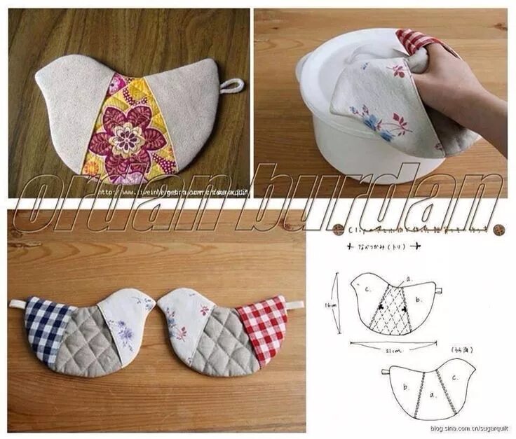 Прихватки из лоскутков своими руками выкройки Wonderful DIY Cute Bird Potholder With Template Pegas para panelas, Projetos de 