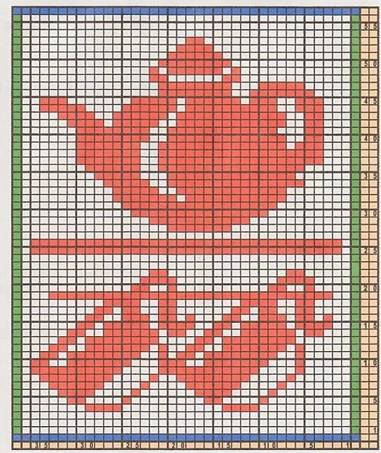 Прихватки спицами со схемами простые Potholder Tea Time pattern by Regina Schoenfeldt Cross stitch designs, Cross sti