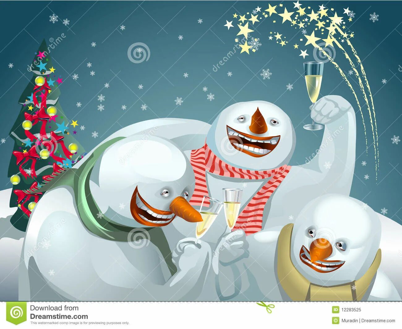 Прикольная картинка с наступающим новым годом Card Three Funny Snowmen Happy Stock Illustrations - 31 Card Three Funny Snowmen