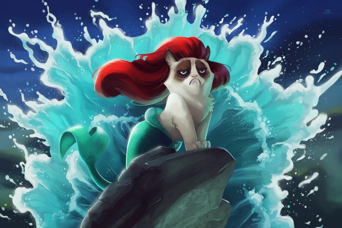 Прикольные фото арты grumpy ariel Grumpy cat disney, Disney cats, Grumpy cat