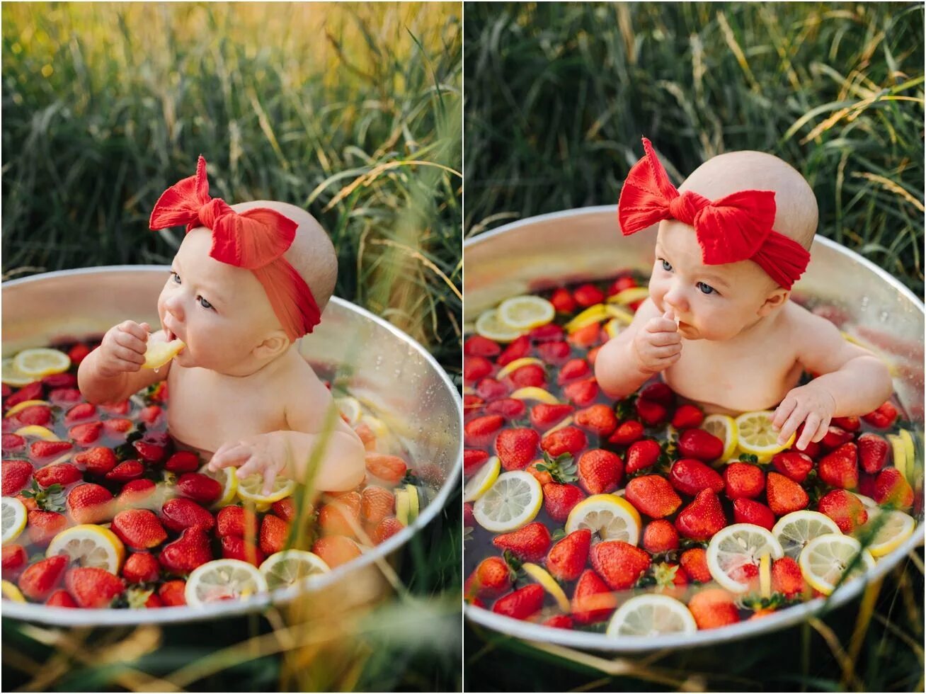 Прикольные фото месяца Baby Girl Fruit Strawberry Bath Bebek fotoğrafları, Kız bebek resimleri, Bebek