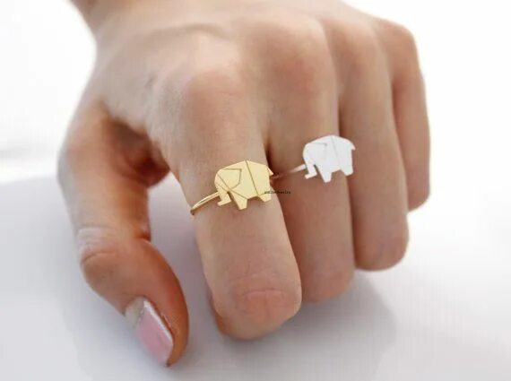 Прикольные кольца фото Origami Tiny elephant adjustable Ring in silver/ gold , R0435G Silver necklace s