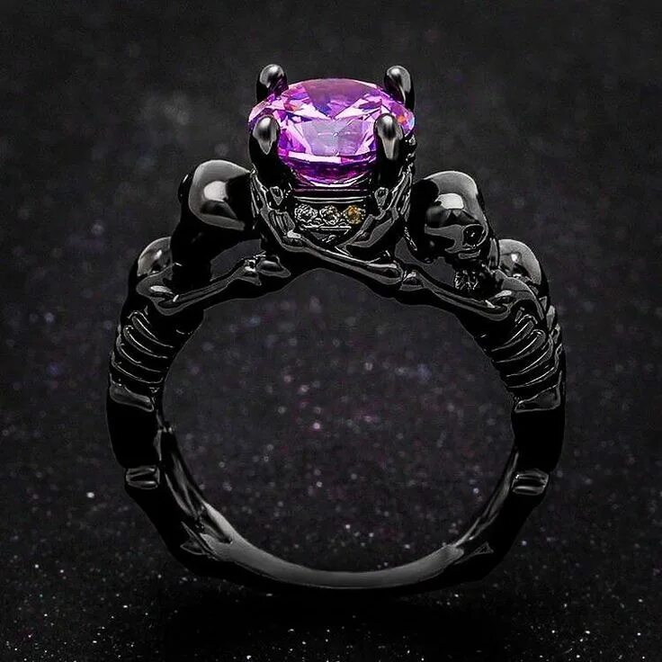 Прикольные кольца фото Skeleton Zirconia Skull'™ Ring - 10 / Purple Skull ring, Unique skeleton, Black 