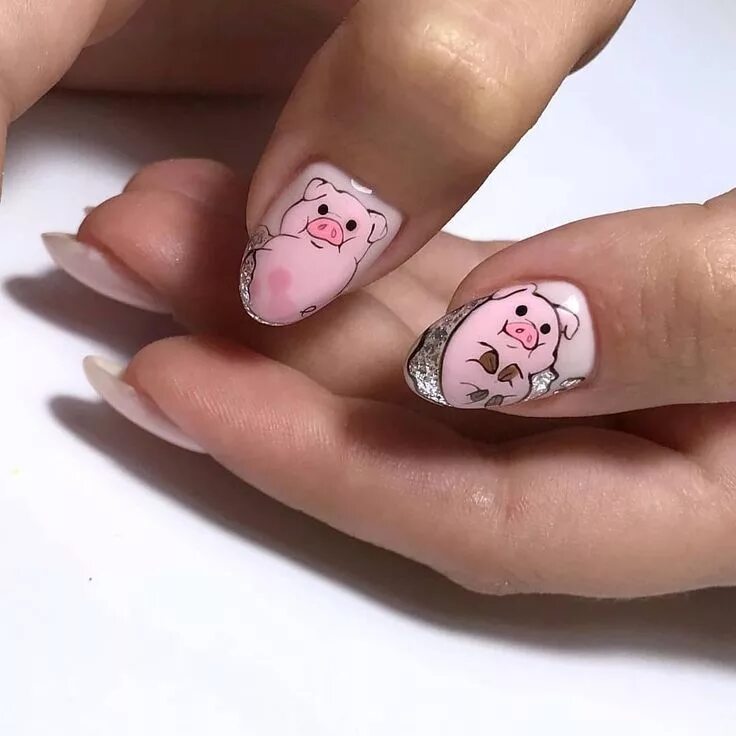 Прикольные ногти дизайн 2024 Pin by Nat Srichan on แ บ บ เ ล บ Pig nails, Coffin nails glitter, Pig nail art