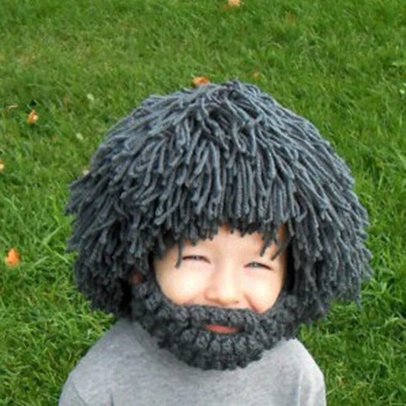 Прикольные шапки фото Knit Beard Hat Big-Hair Beaine Face Mask купить недорого - выгодные цены, беспла