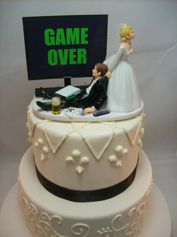 Прикольные торты на свадьбу фото GAME OVER or any game/image Funny Wedding Cake Topper Custom Etsy Funny wedding 