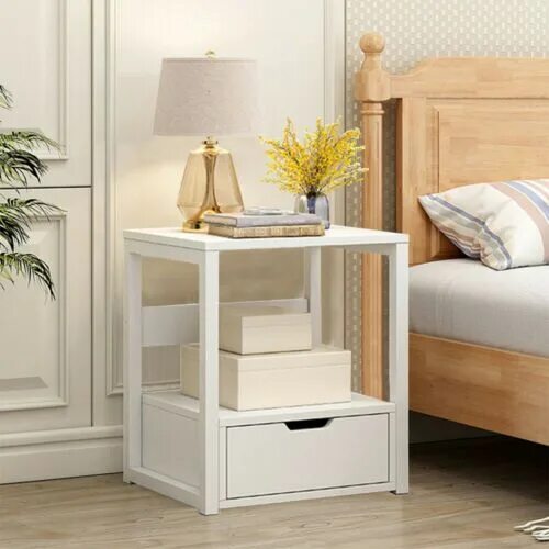 Прикроватная мебель фото Modern Bedside Table Cabinet W/ Drawer Shelf Nightstand Bedroom Furniture White 