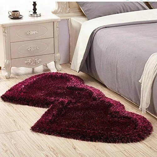 Прикроватные коврики для спальни фото Wly&Home Tapis 3D Mignon Double en Forme De Coeur Salon Table Basse Chambre Chev