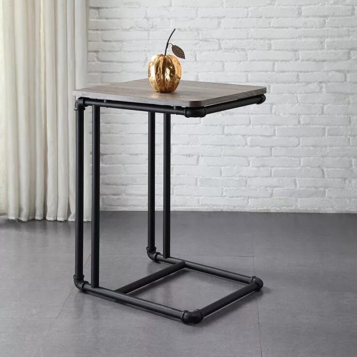 Прикроватный столик в стиле лофт Neu Home Manchester Industrial Gray and Black Industrial Pipe Side Table 84778W1