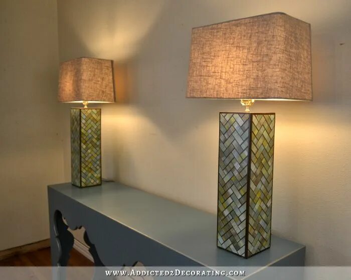 Прикроватный светильник своими руками Watercolor Tile Herringbone Table Lamps - Finished! Столик для лампы, Настольная