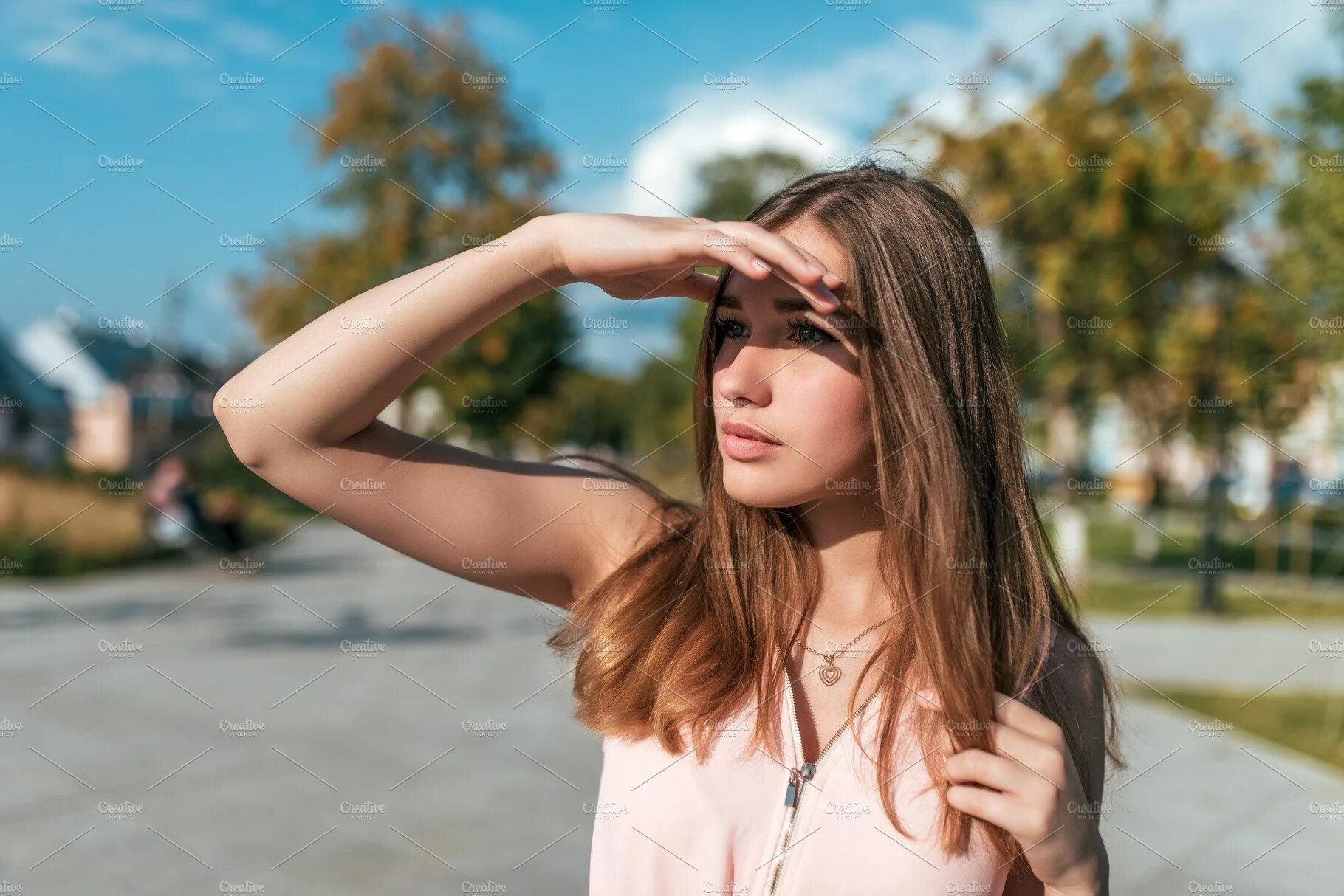 Прикрывает рукой фото Girl student in a pink dress, closes in 2024 Cosmetic surgery, Lifestyle photogr