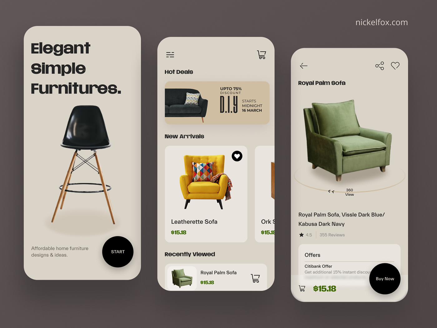 Приложение для мебели в интерьере Elegant Furniture Shop Mobile App Design :: Behance