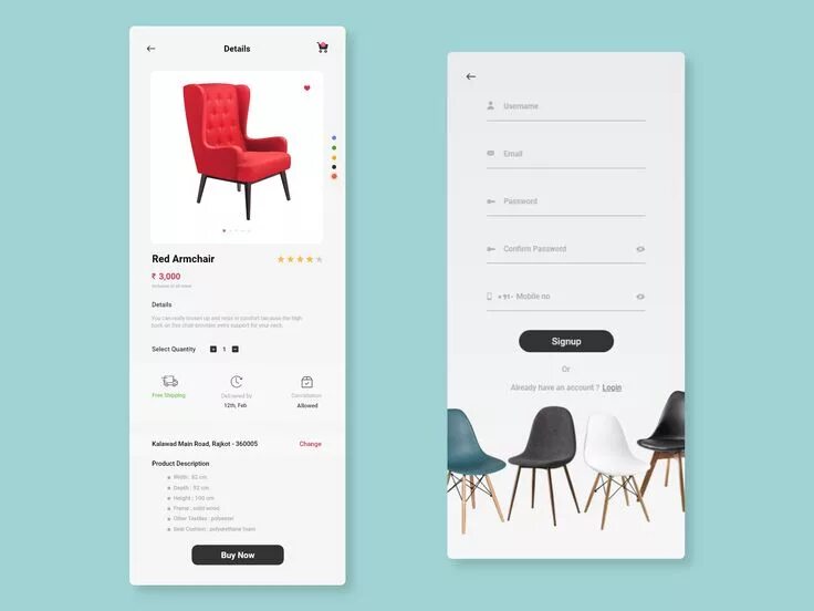 Приложение для мебели в интерьере Ознакомьтесь с этим проектом @Behance: "Furniture Mobile Application design" htt