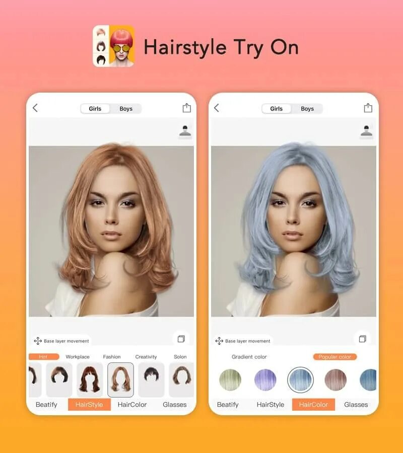 Приложение для подбора прически и цвета волос Hair Color Changer: Virtual Hair Color Try on With Fotor, hair cloe