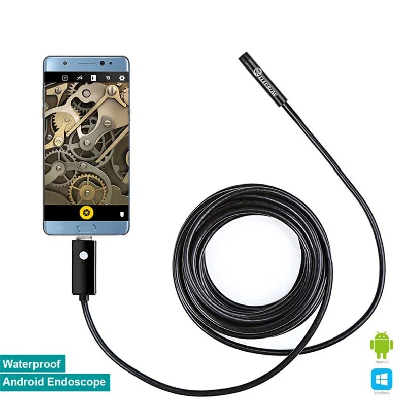 Приложение для подключения эндоскопа к телефону Elecrow 8mm Endoscope OTG Compatible Micro USB Smartphone Wire Camera Waterproof