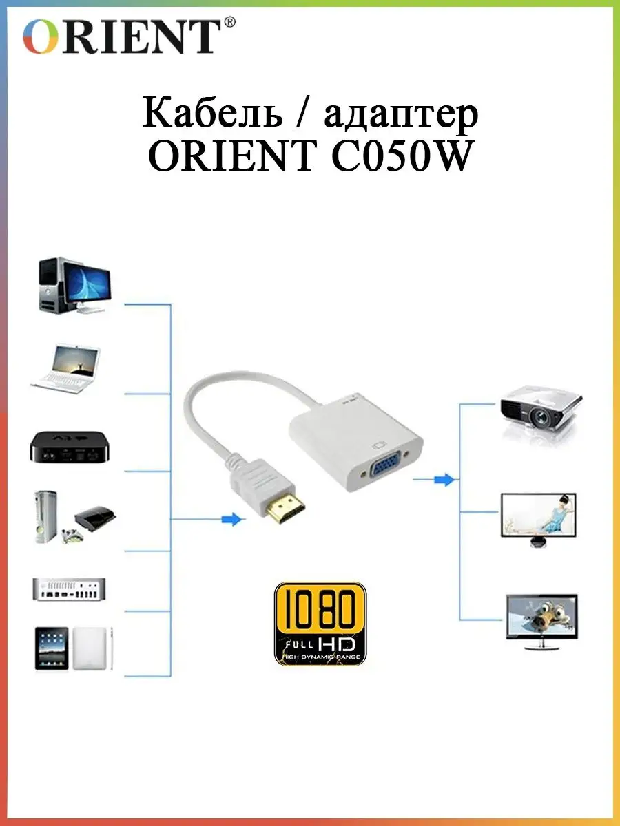 Приложение для подключения к проектору через телефон Переходник Orient HDMI - VGA C050W