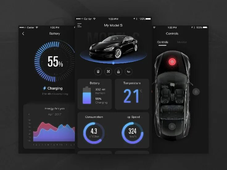 Приложение фото авто Tesla App Concept Dashboard design, App ui design, Mobile app design inspiration