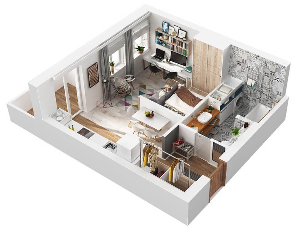 Приложение планировка квартиры и дизайн интерьера бесплатно 50 m² Small Apartment Interior Design Idea Small apartment plans, Small apartmen