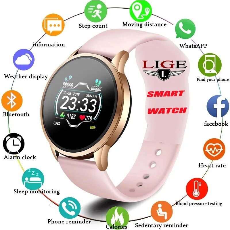 Приложение смарт часы для подключения телефона Smart Watch Women Waterproof Smartwatch With Heart Rate Monitor Blood Pressure F