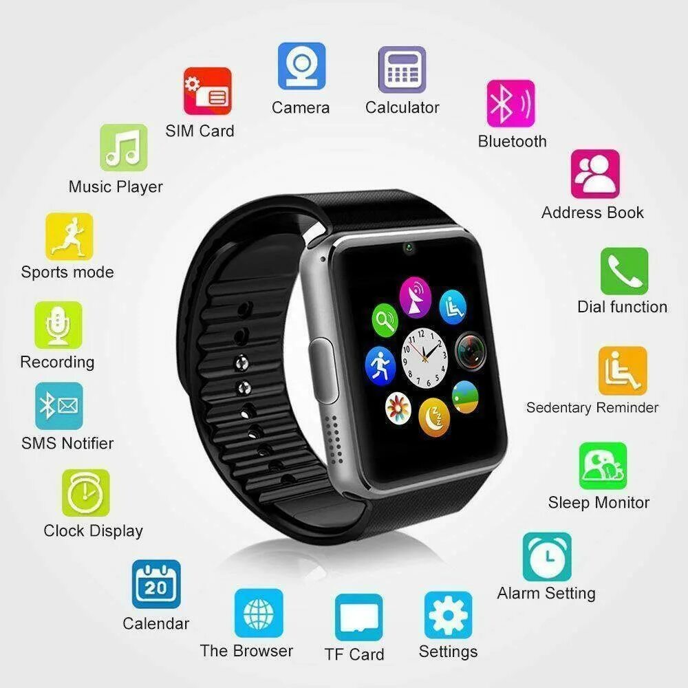 Приложения фото на часах 2019 Q18 GT08 Bluetooth Smart Watch For Android iOS iPhone Apple GSM GPRS SIM Fa