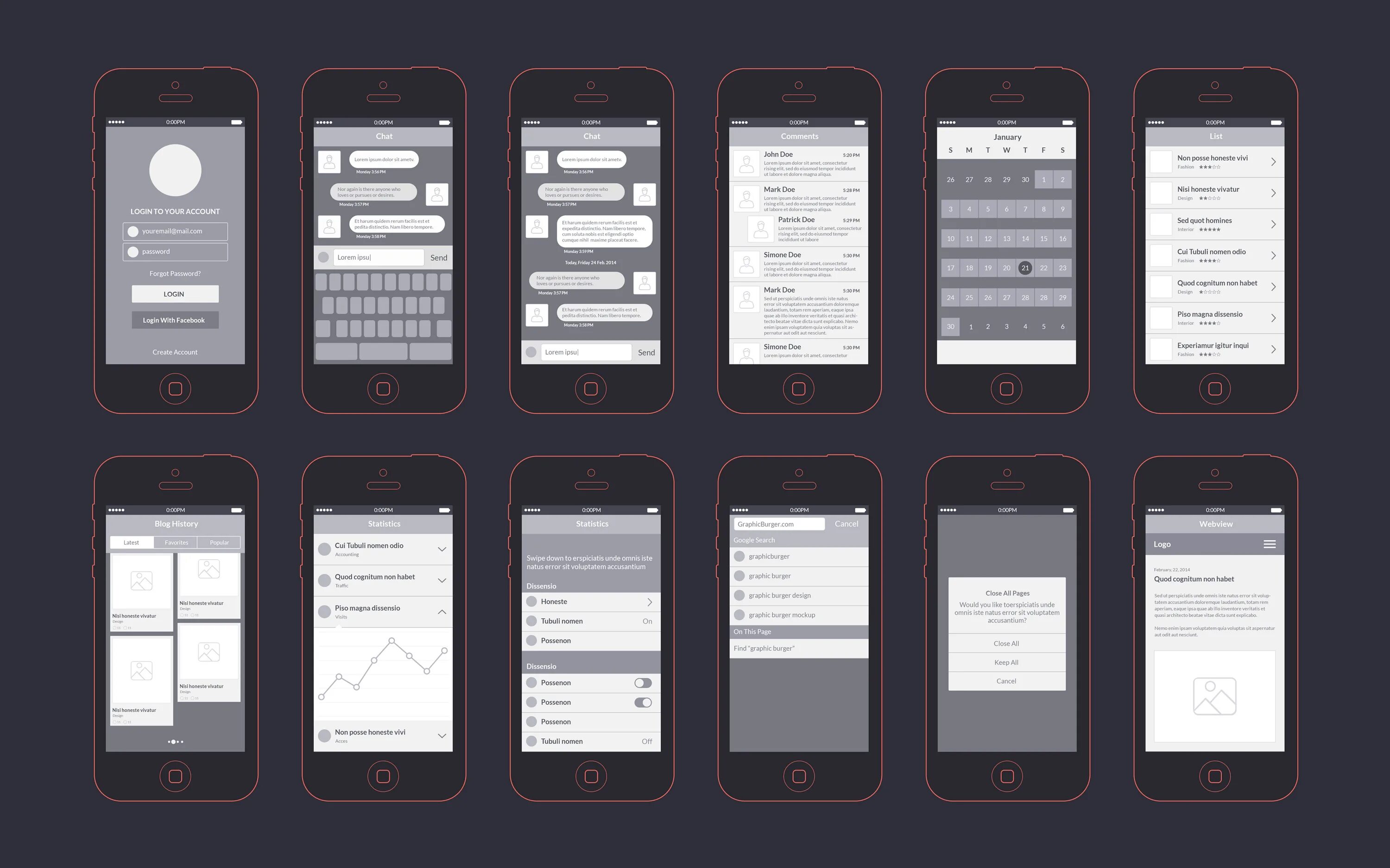 Приложения на телефон для интерьера комнаты Mobile app design templates, App wireframe, App design