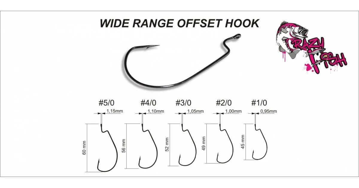 Приманка 2 дюйма какой крючок Офсетный крючок Crazy Fish Wide Range Offset Hook № 5/0 5 шт купить в интернет-м