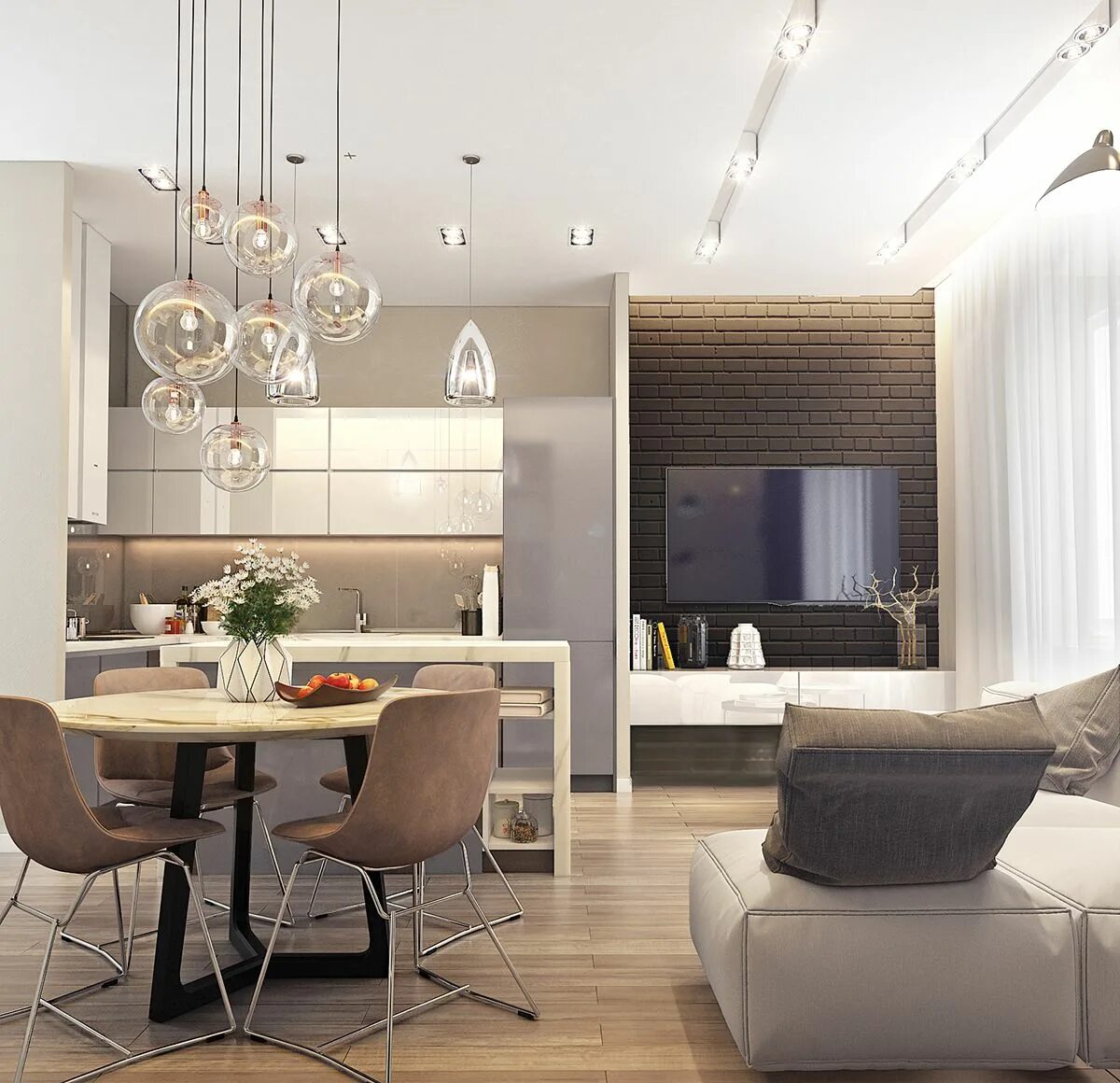 Пример дизайна кухни гостиной My new design project of an apartment for a young family in Moscow. The project 