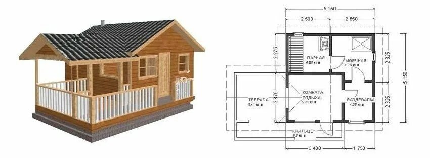 Пример дома бани Проект бани с террасой и барбекю: фото вариантов постройки Строительство сарая, 