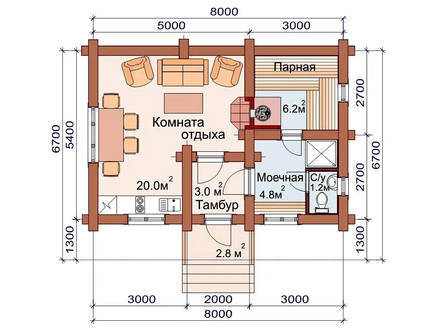 Пример дома бани Проект бани из бревна 3-10 Ручная рубка Производство