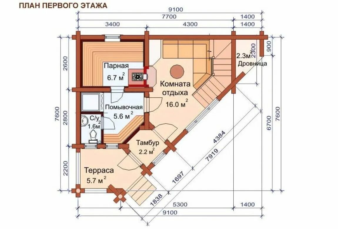 Проекты бань с комнатой отдыха от компании "Зодчий"