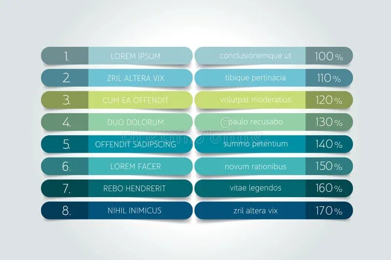 Пример красивого оформления таблицы Table, Schedule Design Template with 8 Row. Stock Vector - Illustration of infog