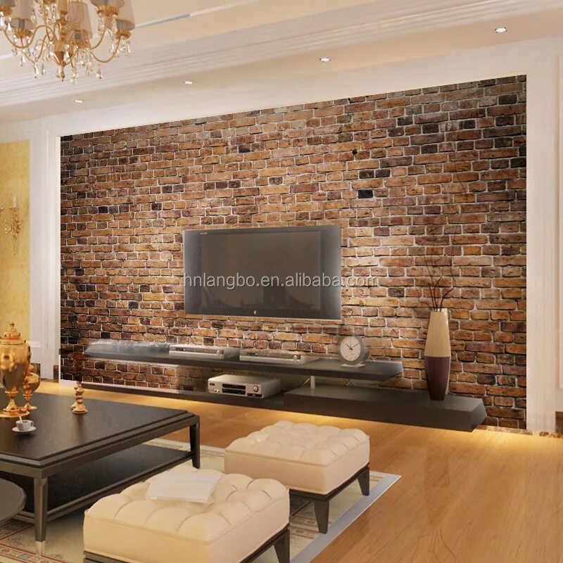 Пример отделки гостиной 3d Tv Backdrop Wallpaper Retro Nostalgia Wall Brick Wallpaper Mural - Buy 3d Wal