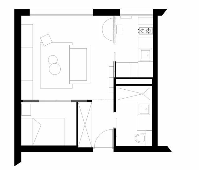 Дизайн интерьера квартиры-студии с спальней-1 Studio apartment floor plans, Apar