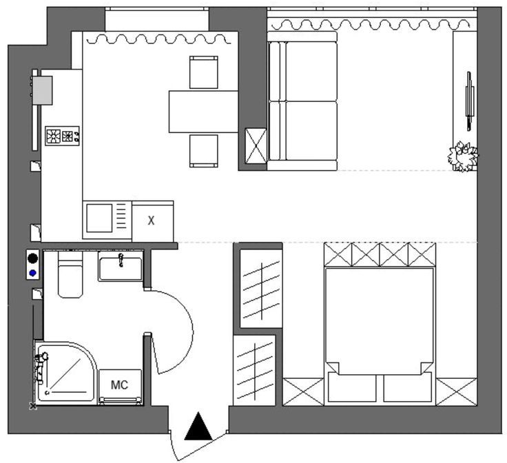 Пример планировки однокомнатной квартиры Pin by TatSiana on проектирование интерьера Small apartment plans, Small house p