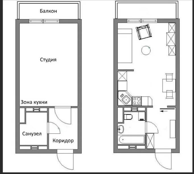 Пример планировки студий Купить студию, 22.9 м² по адресу Краснодар, улица имени Ивана Лотышева, 11, 5 эт