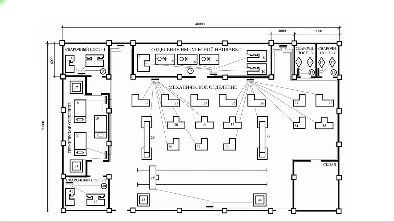 Пример планировки цеха План расположения силового ЭО сварочного цеха - YouTube