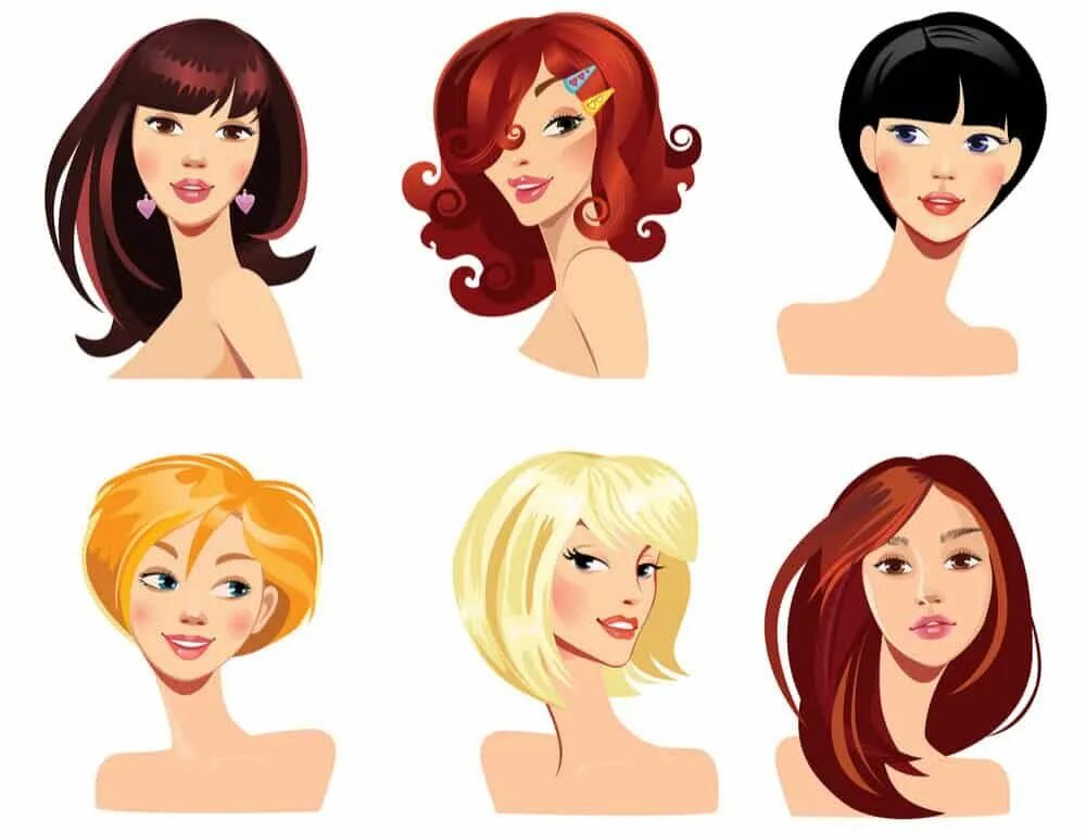 Пример причесок женских Women's hairstyles collage Ilustração de cabelo, Cabelo, Ilustrações