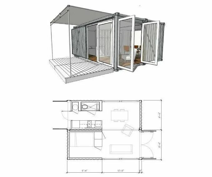 Пример проекта дома из морских контейнеров Дом из двух контейнеров проект Container house design, Shipping container design