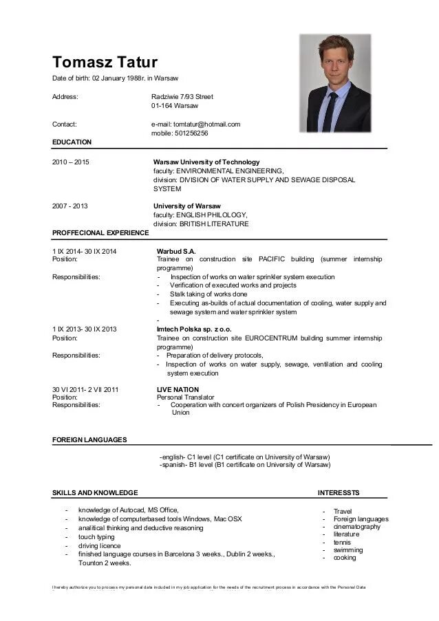 Пример резюме дому Идеальное cv