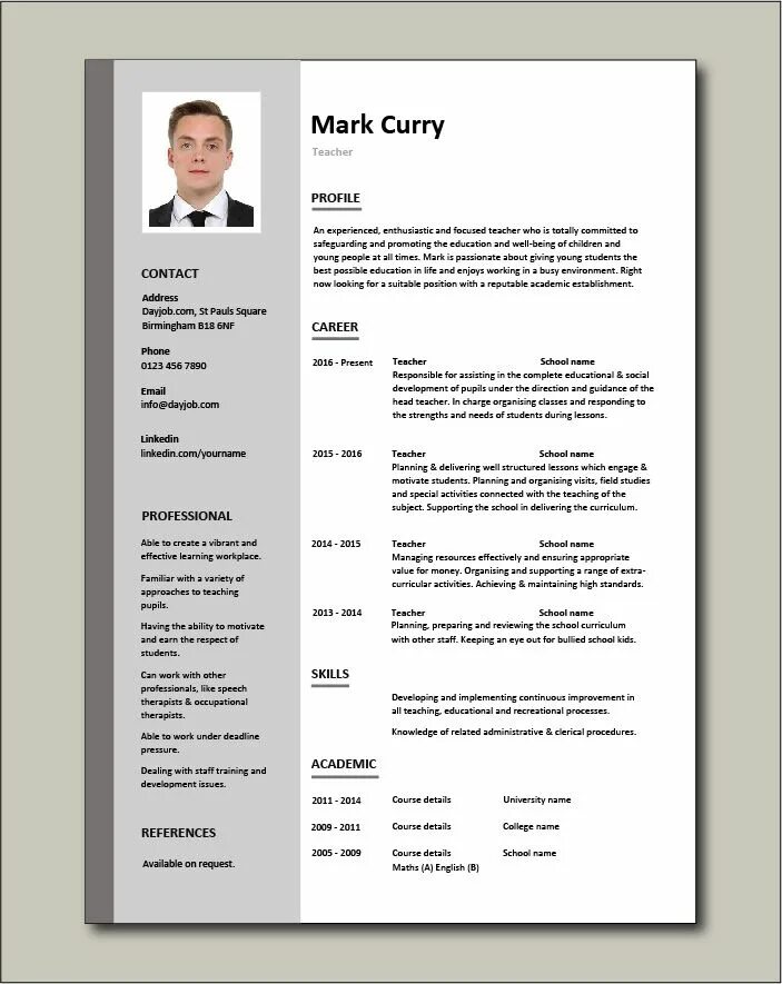 Пример резюме дому Free Teacher CV template 4 Teacher cv template, Teacher resume template free, Te