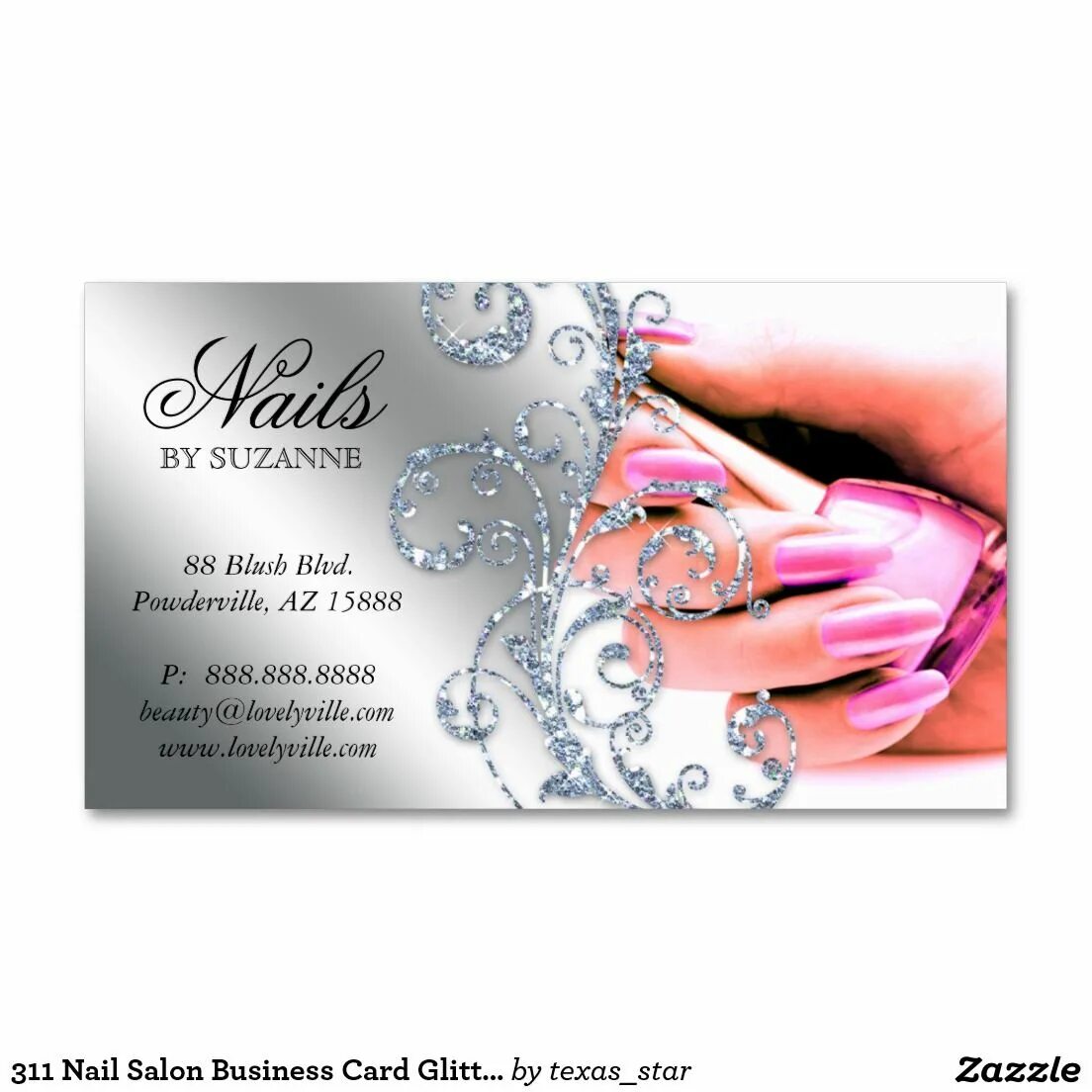 Пример визиток маникюр 311 Nail Salon Business Card Glitter Pink Silver Zazzle Nail salon business card