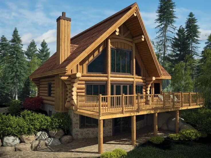 Примеры деревянных домов Harkins Log house model "du Lac" in 3D - Harkins Craftsman farmhouse, Vintage ho