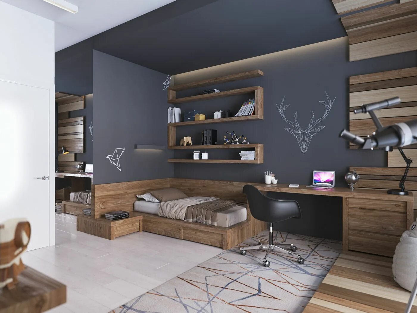 Примеры дизайна комнаты Teenager room in contemporary style on Behance Boy bedroom design, Bedroom desig