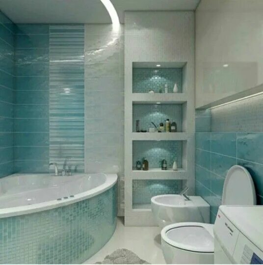 Примеры дизайна ванной تجويف جداري مستحدث . لون فيروزي بارد وجميل Bathroom interior, Chic kitchen decor