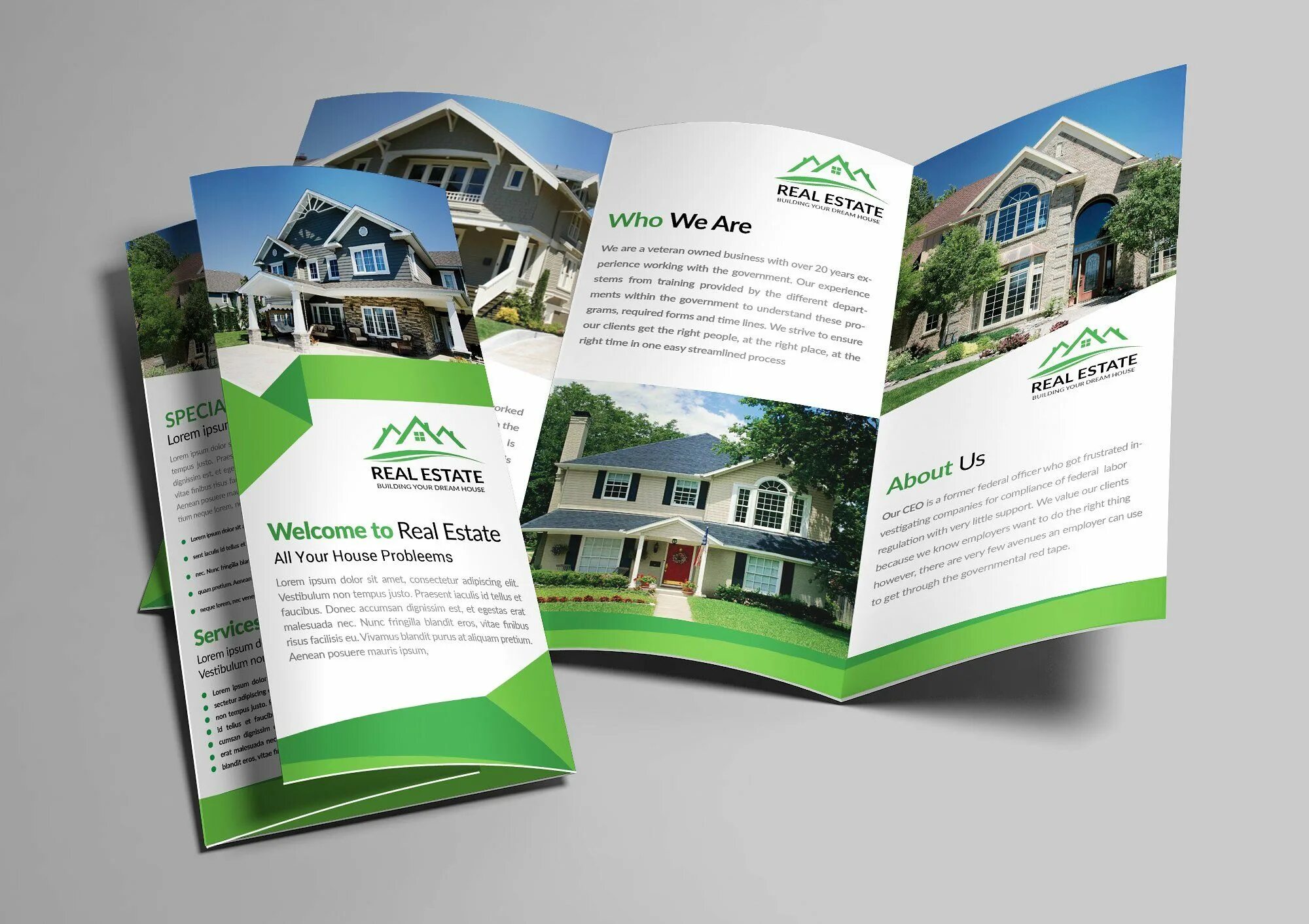 Примеры идеального буклета о продаже частного дома Real Estate Trifold Brochure Bundle Trifold brochure, Brochure, Trifold brochure