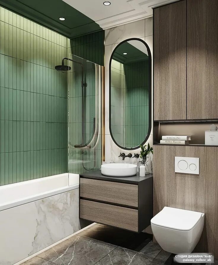 Примеры интерьера ванной комнаты небольшой Bathroom Interior design trends green  Современный дизайн интерьера ванной комн