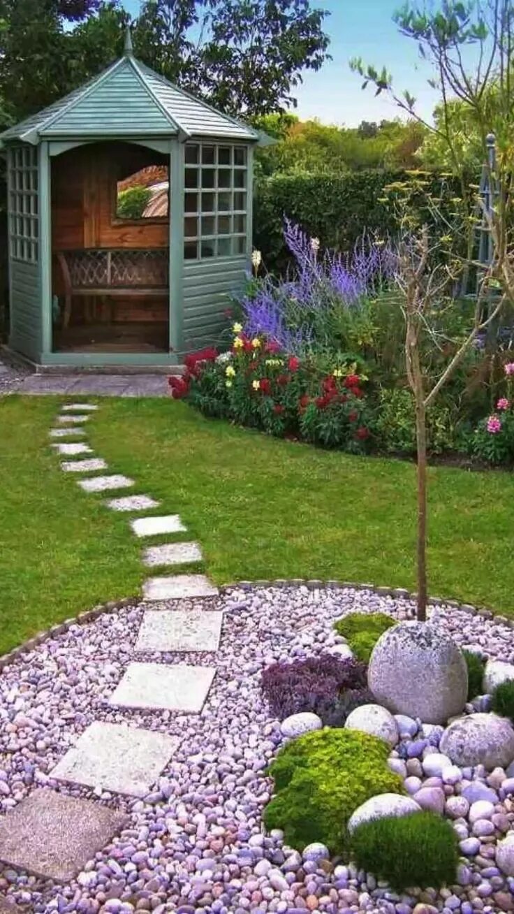 Примеры обустройства дачного участка фото Small Backyard Landscaping Ideas with Flowers and Rocks