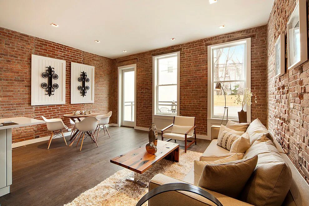 Примеры отделки кирпичом Brownstone LIC - Лофт - Нью-Йорк - от эксперта OOR Design Build Houzz Россия