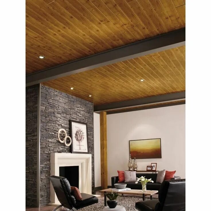 Примеры отделки потолка Armstrong Ceilings 7-ft x 0.42-ft WoodHaven Rustic Pine Mdf Surface-mount Ceilin