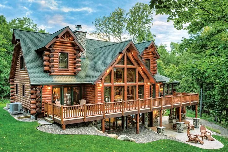 Примеры перекрашивания дома из дерева A Hybrid Half-Log Home in Wisconsin Cabin style homes, Log homes, Log cabin home